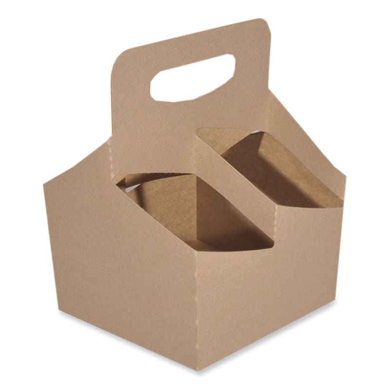 SCT SCH2797 4-Corner Pop-Up Food and Drink Tray, 4-Cup Drink Carrier, Up to 24 oz Beverages, 6.5 x 6.25 x 9, Brown, Paper, 250/Carton