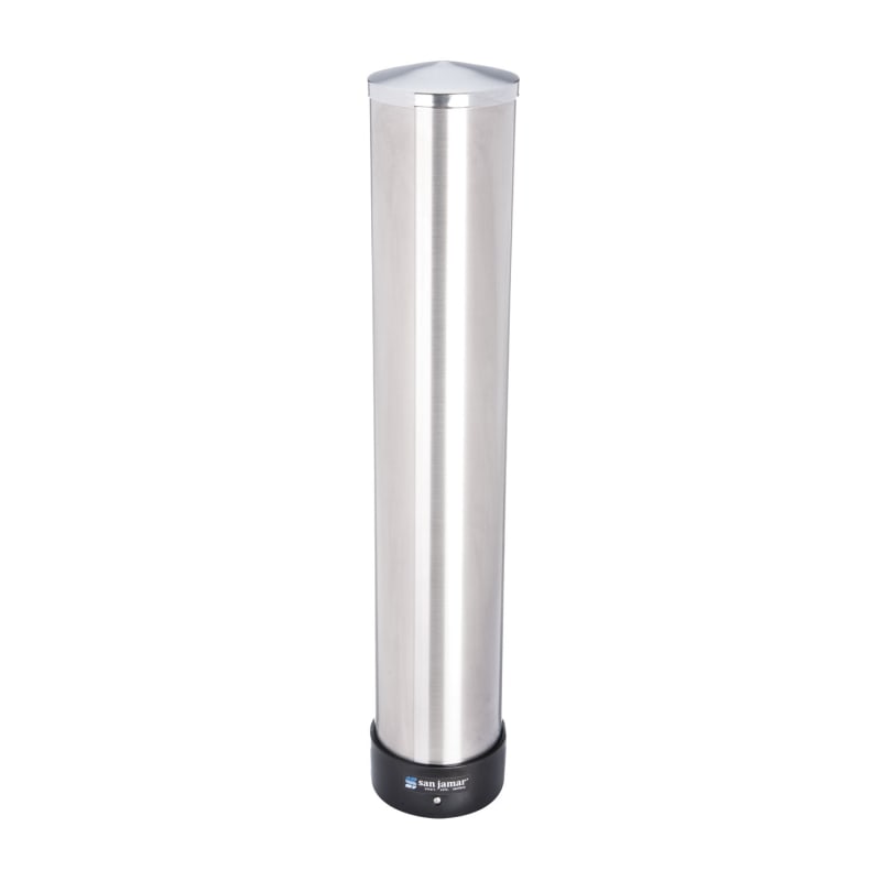 San Jamar SJMC3400P Large Water Cup Dispenser With Removable Cap, For 12 Oz To 24 Oz Cups, Stainless Steel