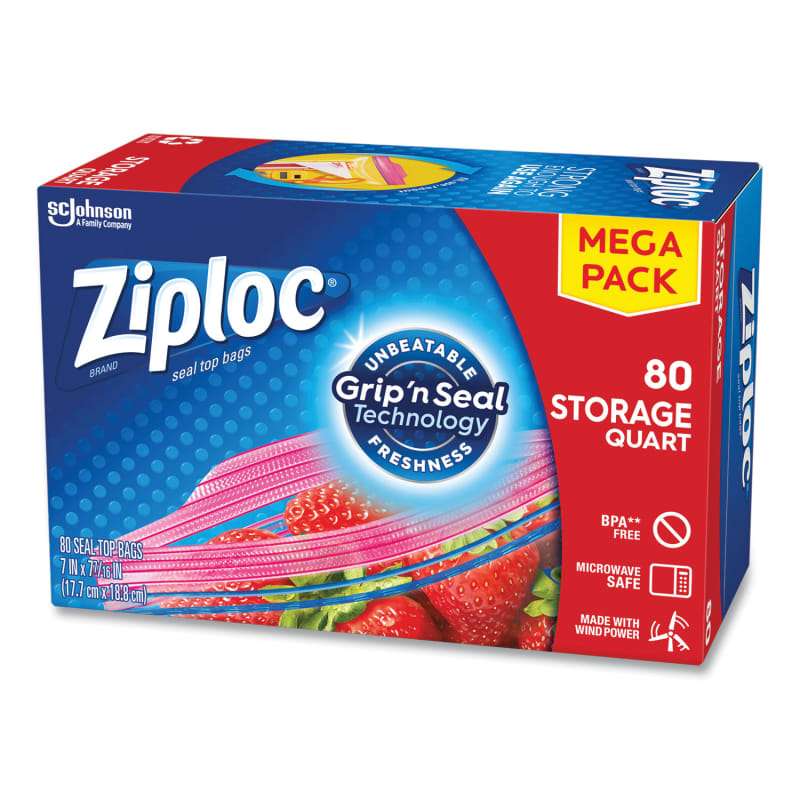 Ziploc SJN314471 Seal Top Bags, Quart, 7.44" x 7", Clear, 80/Box