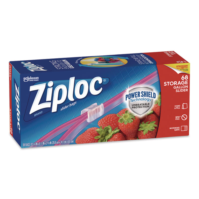 Ziploc SJN316489EA Slider Storage Bags, Gallon, 9.5" x 2.63" x 10.56", Clear, 68 Bags