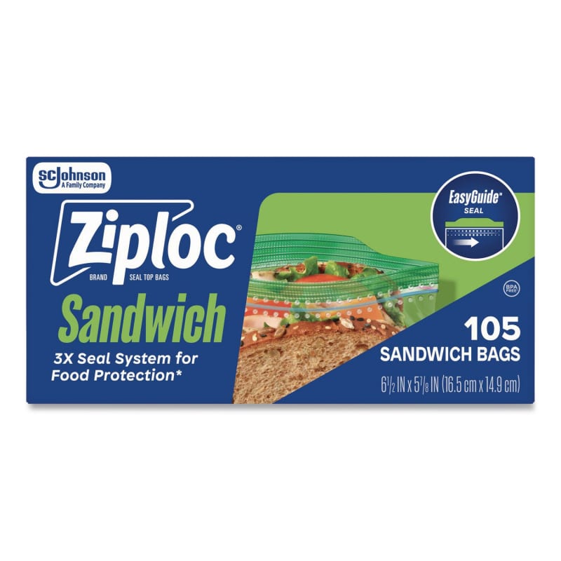 Ziploc SJN366151 Resealable Sandwich Bags, 6.5" x 5.88", Clear, 90/Pack