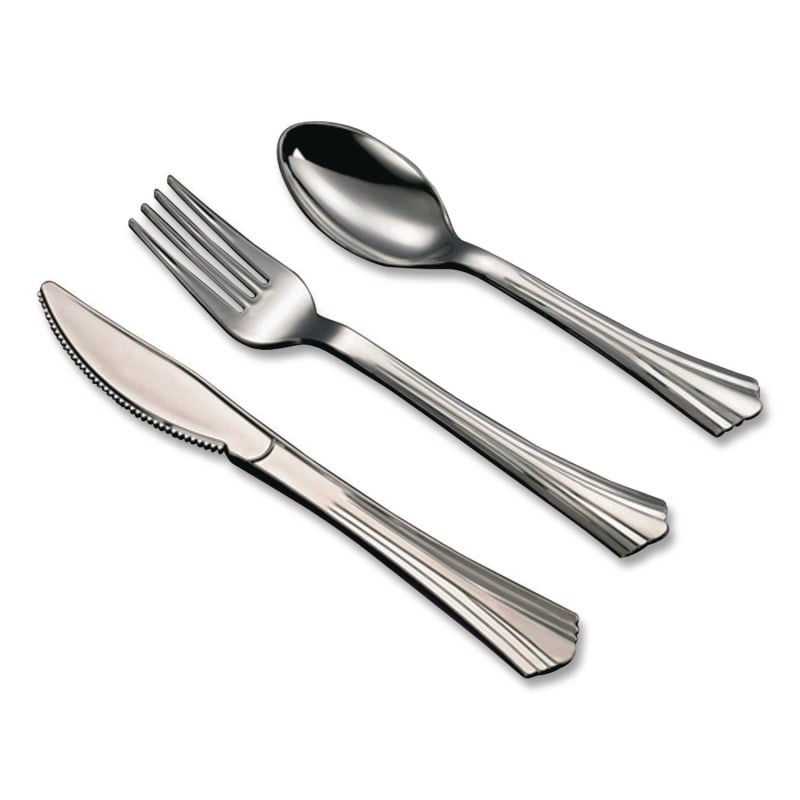 Tablemate TBL8305ASV Sterling Assorted Plastic Cutlery, Mediumweight, (20) Forks/(15) Knives/(15) Spoons, Plastic, Silver, 50/Pack