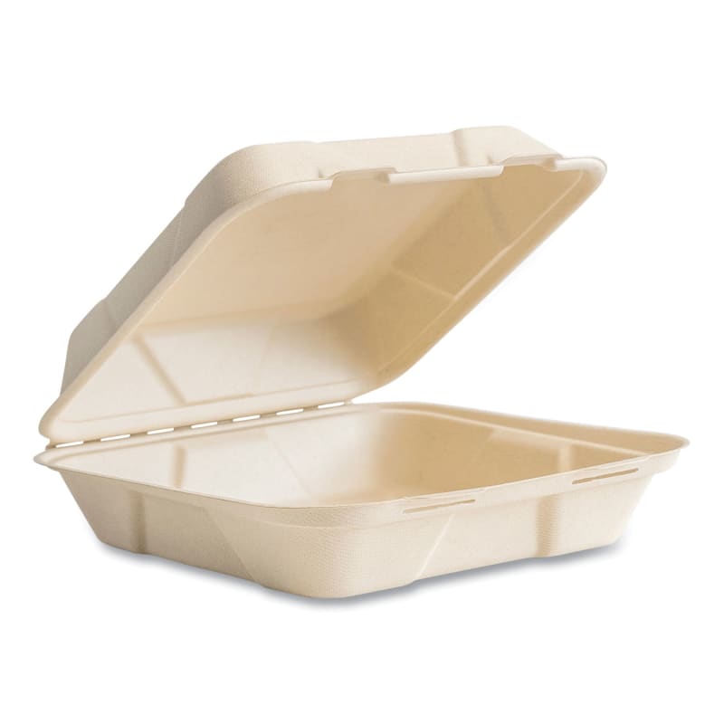 Vegware VEGVWHC101NFA Nourish Molded Fiber Takeout Container, Compostable, 9 x 10 x 2, Natural, Sugarcane, 200/Carton