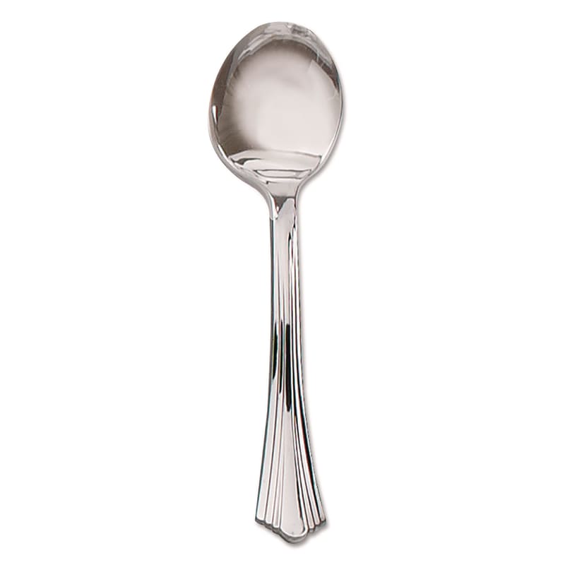 WNA WNA640155 Heavyweight Plastic Soup Spoons, Reflections Design, Silver, 600/Carton