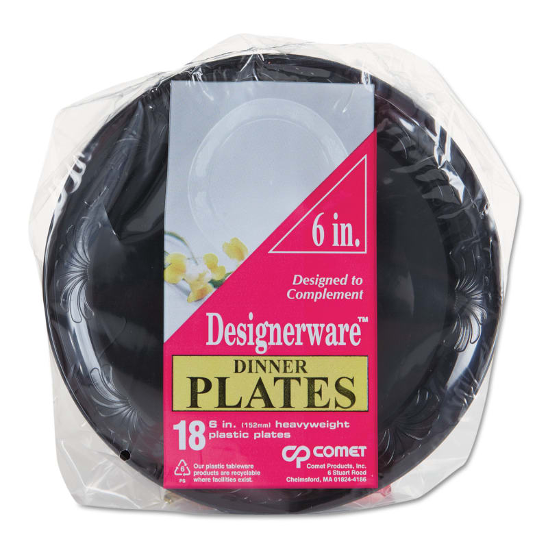 WNA WNADWP6180BK Designerware Plastic Plates, 6" Dia, Black, 10/pack, 18 Packs/carton