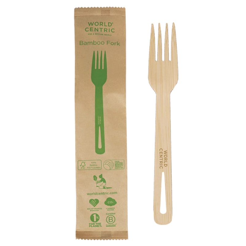 World Centric WORFOBBI Bamboo Cutlery, Fork, Paper, Natural, 750/Carton