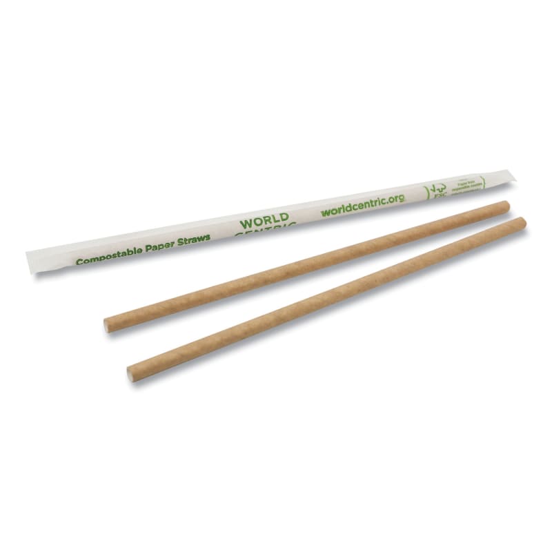 World Centric WORSTPA8WK Sustainable Kraft Paper Straws, Wrapped, 8", Natural, 6,000/carton