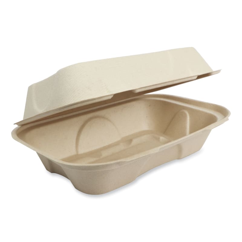 World Centric WORTOSCUHBLFP Fiber Hinged Takeout Containers, Hoagie Box, 9.2 x 6.4 x 3.1, Natural, Paper, 500/Carton