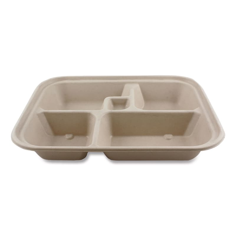 World Centric WORTRSCBBLFS Fiber Containers, Bento Box, 5 Compartments, 12 x 9.5 x 2, Natural, Paper, 300/Carton