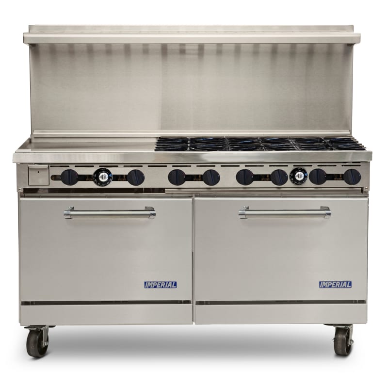 Imperial ER-6-G24 Elements 60" 6-Burner Natural Gas Range with 24" Griddle On Left and 2 Standard Ovens