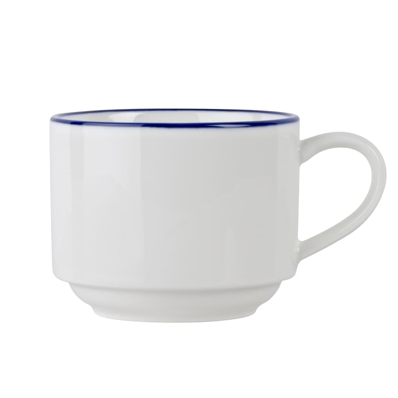 Outlet Mikasa 5305729 9 1/10 oz Bistro Cup - Porcelain, Blue Pinstripe