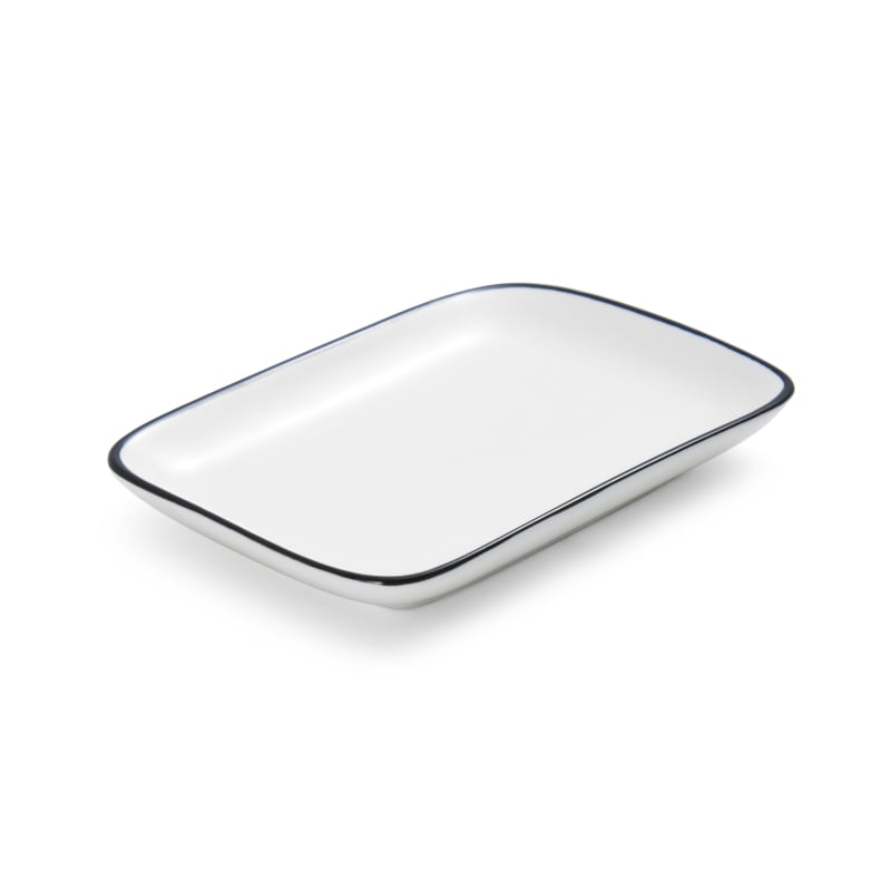 Outlet Mikasa 5260388 8" Rectangular Bistro Coupe Plate Porcelain Black Pinstripe