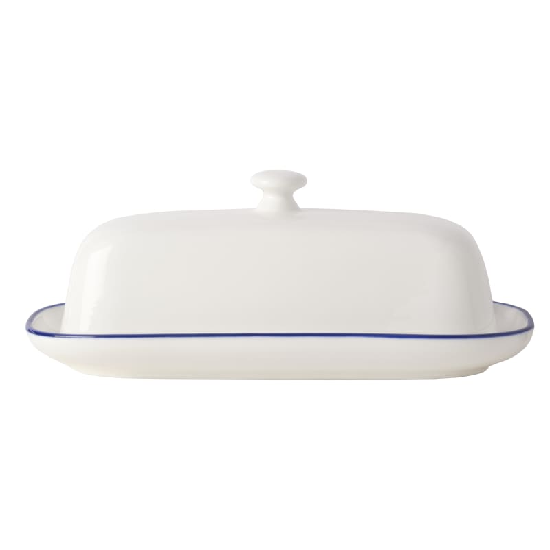 Outlet Mikasa 5297193 Bistro Pinstripe Porcelain Butter Dish with Cover 8.6"