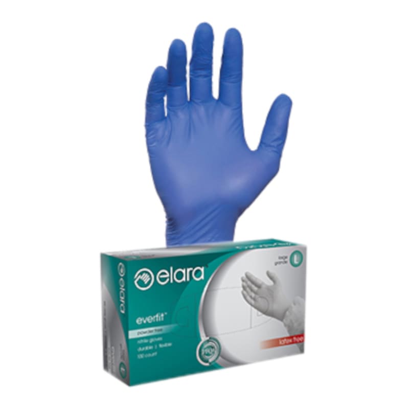 Elara FNE202 everfit3G Medium Blue Nitrile Disposable Gloves, Powder-Free, 1000/CS