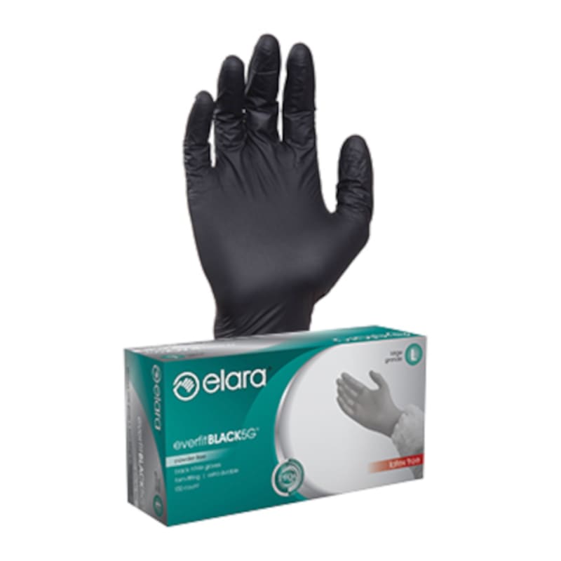Elara FNE501BK everfitBLACK5G Small Black Nitrile Disposable Gloves, Powder-Free, 1000/CS
