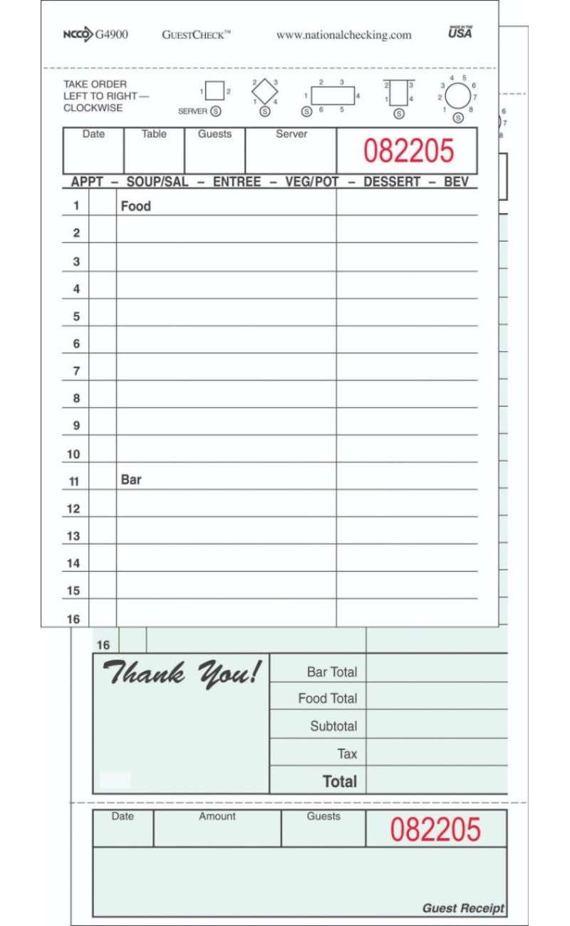 Outlet National Checking G4900 Guest Check 4-1/2"X8-1/4" (Case of 50)