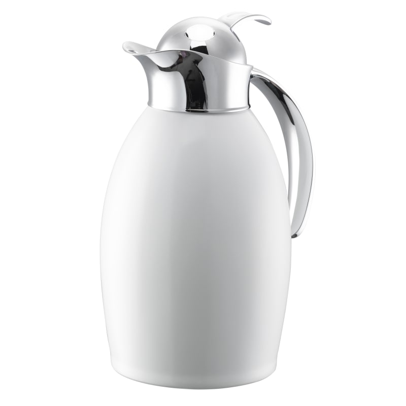 Service Ideas NIC10BSPBWH Nicollet Series 1-Liter Stainless Vacuum Insulated Carafe with Push Button Lid in Radiant White