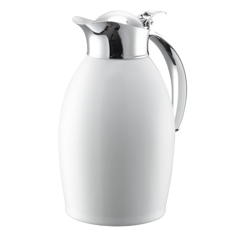 Service Ideas NIC10BSWH Nicollet Series 1-Liter Stainless Vacuum Insulated Carafe with Flip-Top Lid in Radiant White