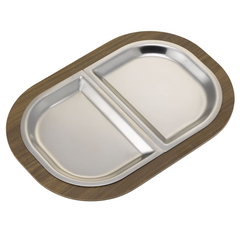 Service Ideas LO125DWC Original Thermo-Plate® Platter Large Holder In Dark Wood + Stainless Half Inserts