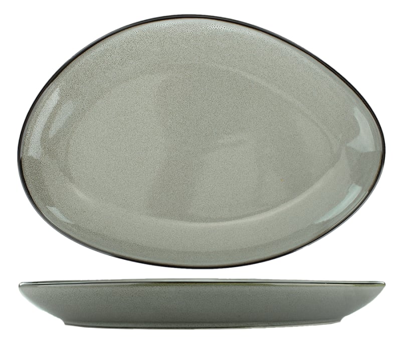 International Tableware LU-139-AS Luna™ Stoneware Ash Platter 13-1/4" x 9-1/4" x 1-1/2"