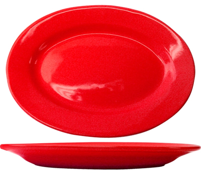 International Tableware CA-12-CR Cancun™ Stoneware Crimson Red WR Platter 10-3/8" x 7-1/4"