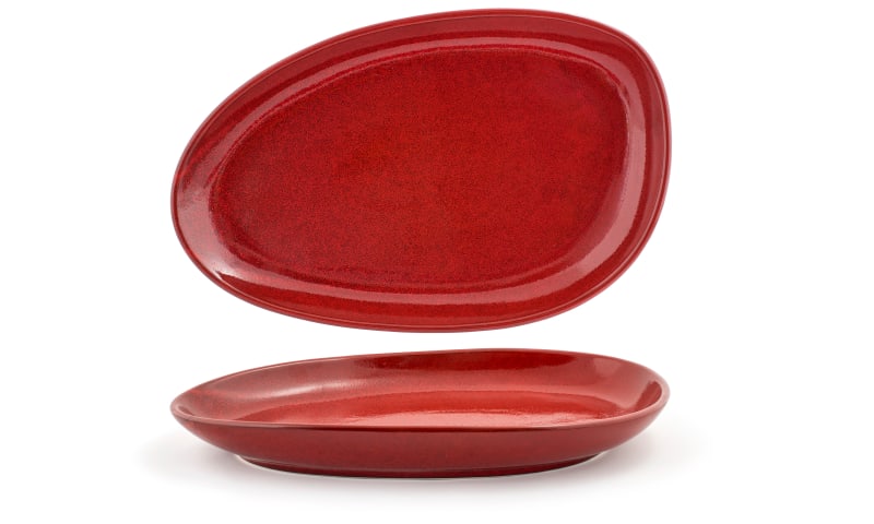 Front of the House SPT056RDP20 14" Oval Kiln® Platter, Chili, 2/Case