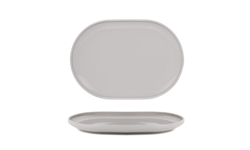 Front of the House DDP096GYP21 13" x 9" Oval Bevel™ Platter, Stone, 4/Case