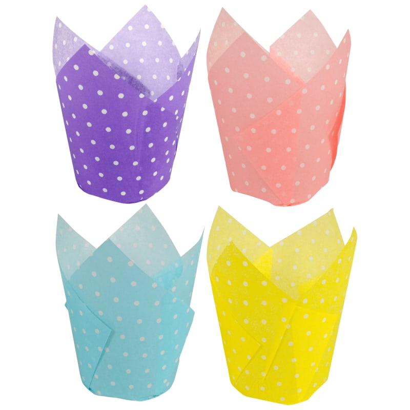 Hoffmaster 611124 Large Polka-Dot Paper Tulip Cups, 4", Assorted Colors