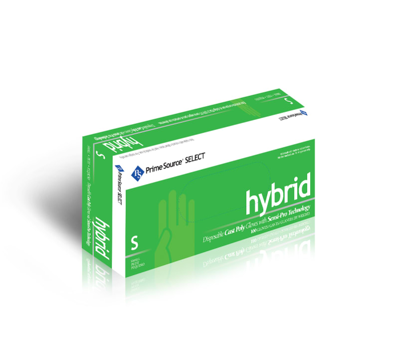 Primesource 75007160 Select Sensi-Pro Small Clear Hybrid Disposable Gloves, Powder-Free, 1000/CS