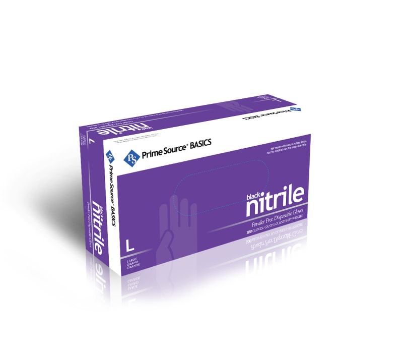 Primesource 75001125 Basics Large Black Nitrile Disposable Gloves, Powder-Free, 1000/CS
