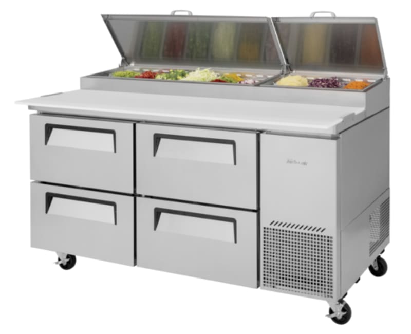Turbo Air TPR-67SD-D4-N Super Deluxe 67" Four Drawer Refrigerated Pizza Prep Table