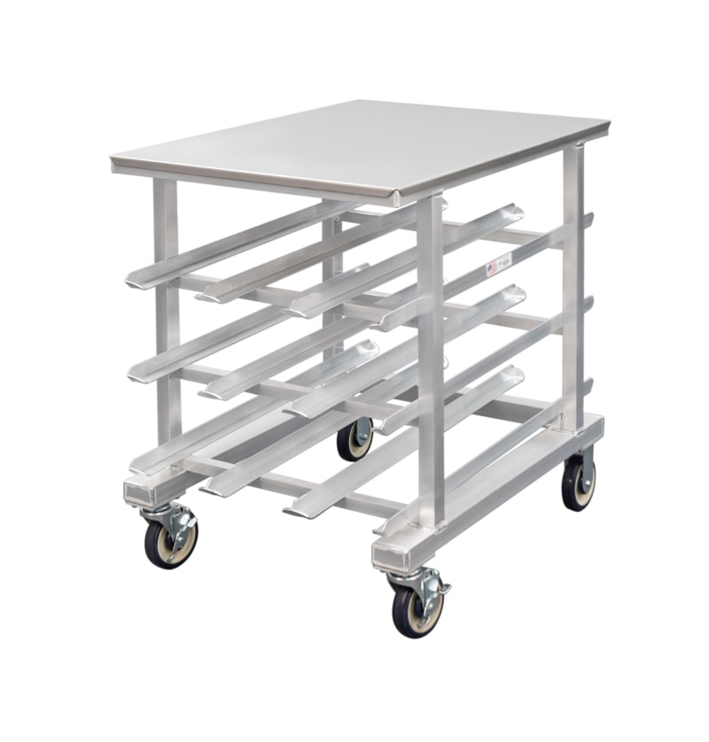 New Age Industrial 1235 Heavy Duty Welded Aluminum Under-Counter Height Mobile Can Rack With Removable Stainless Steel Worktop