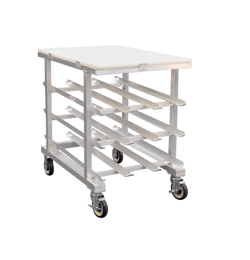 New Age Industrial 1237 Heavy Duty Welded Aluminum Under-Counter-Height Mobile Can Rack With Removable HDPE Worktop