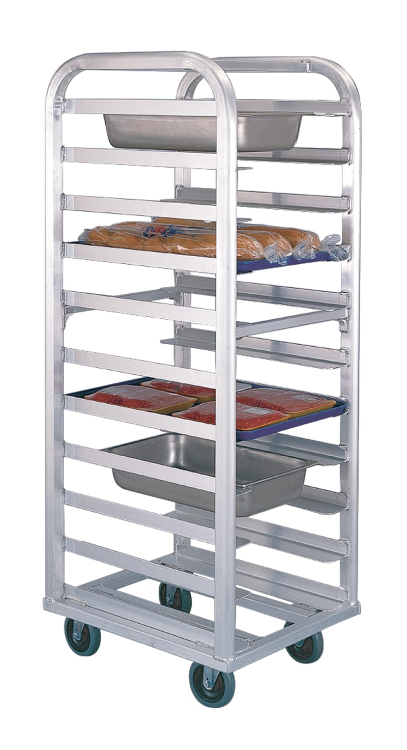 New Age Industrial 4337 Mobile Heavy Duty Lifetime Series Welded Aluminum Full-Size End-Loading Universal Wide Angle Roll-In Pan Rack