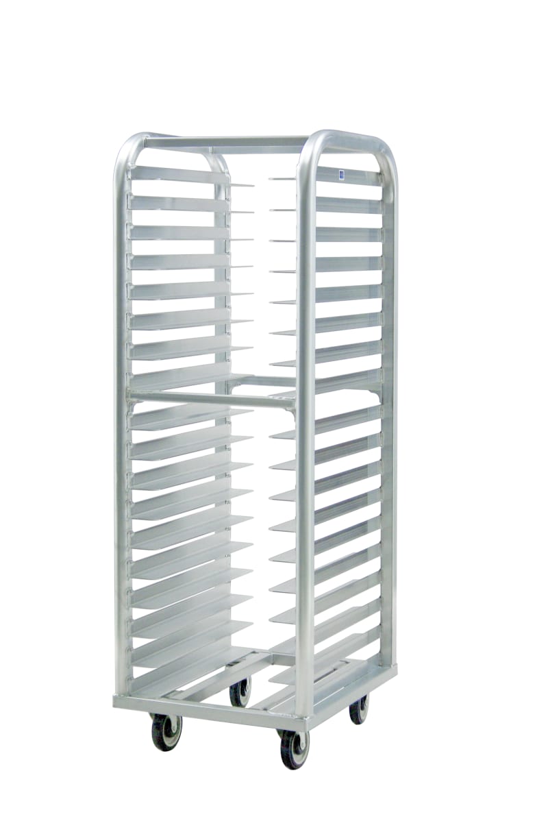 New Age Industrial 4338 Mobile Heavy Duty Lifetime Series Welded Aluminum Full-Size End-Loading Universal Wide Angle Roll-In Pan Rack
