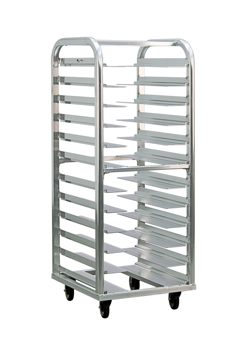 New Age Industrial 4635 Mobile Heavy Duty Lifetime Series Welded Aluminum Full-Size End-Loading Universal Roll-In Pan Rack with Stepped-Angles