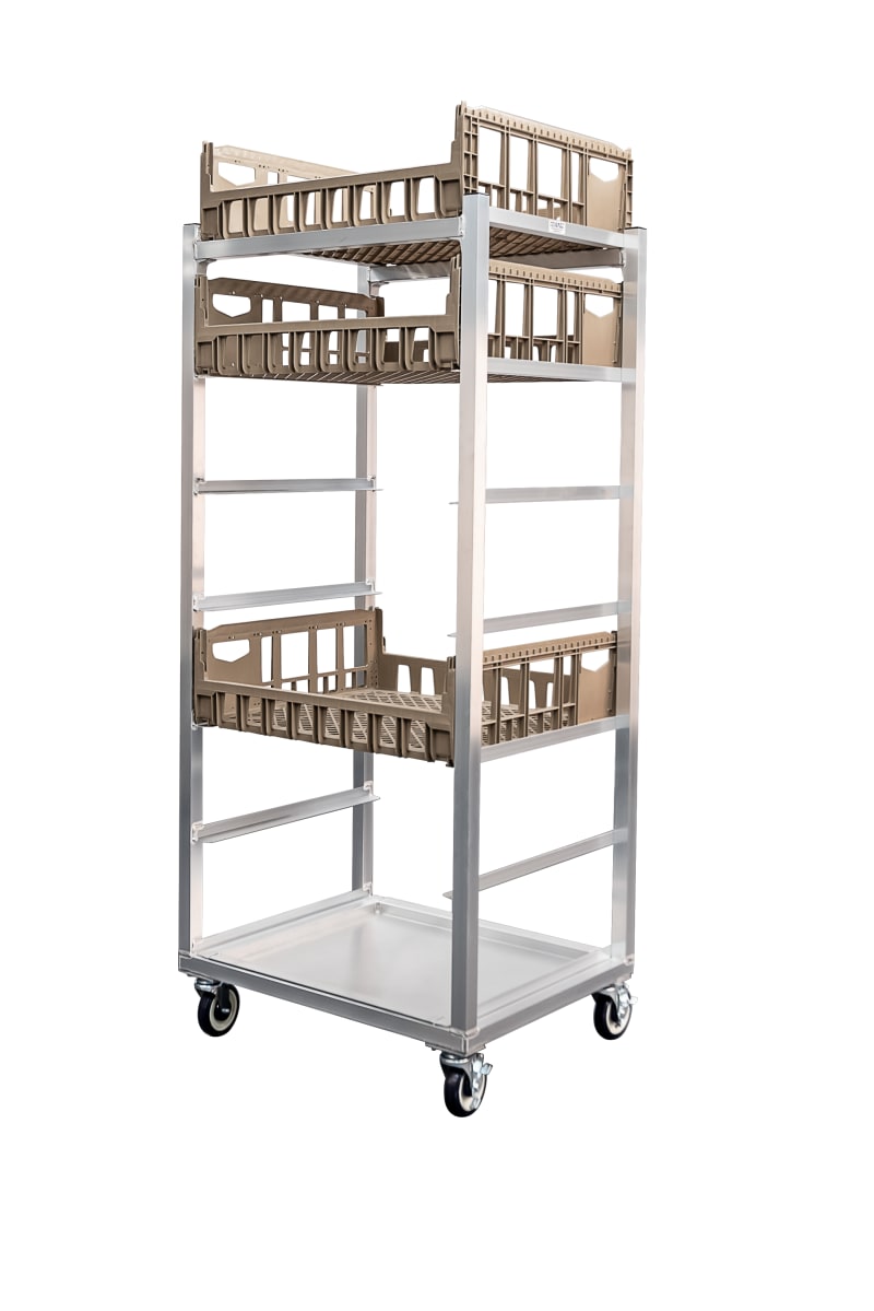 New Age Industrial 95136 7-Tier Mobile Heavy Duty Welded Aluminum End-Loading Produce Crisping Rack With Drip Tray