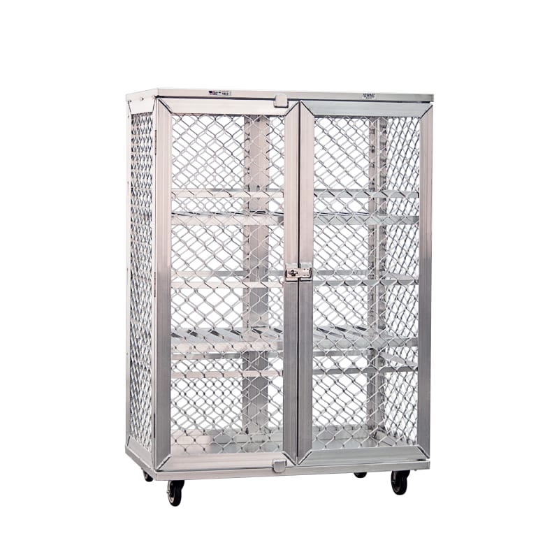New Age Industrial 97621 Mobile Heavy Duty Welded Aluminum Security Cage With Amplimesh Double Doors & Shelves