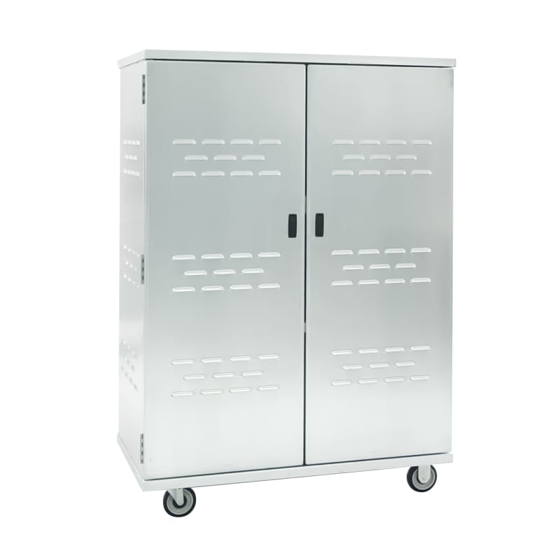 New Age Industrial 98167 Mobile Heavy Duty Welded Aluminum Enclosed Security Cabinet with 2 T-Bar Shelves, 1 Solid Base Shelf & Double Doors