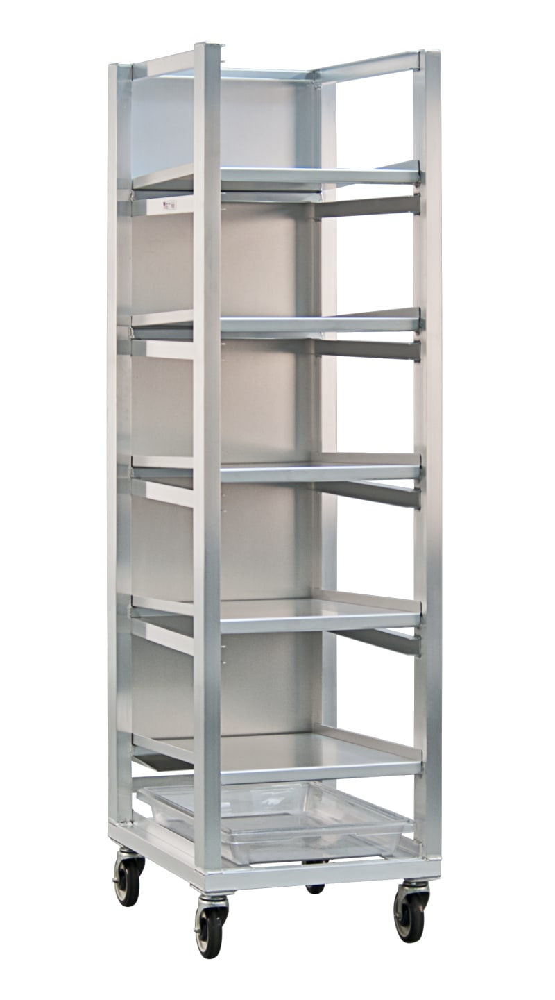 New Age Industrial 99554 5-Tier Mobile Heavy Duty Welded Aluminum Front-Loading Fish File Poly Food Storage Box Rack