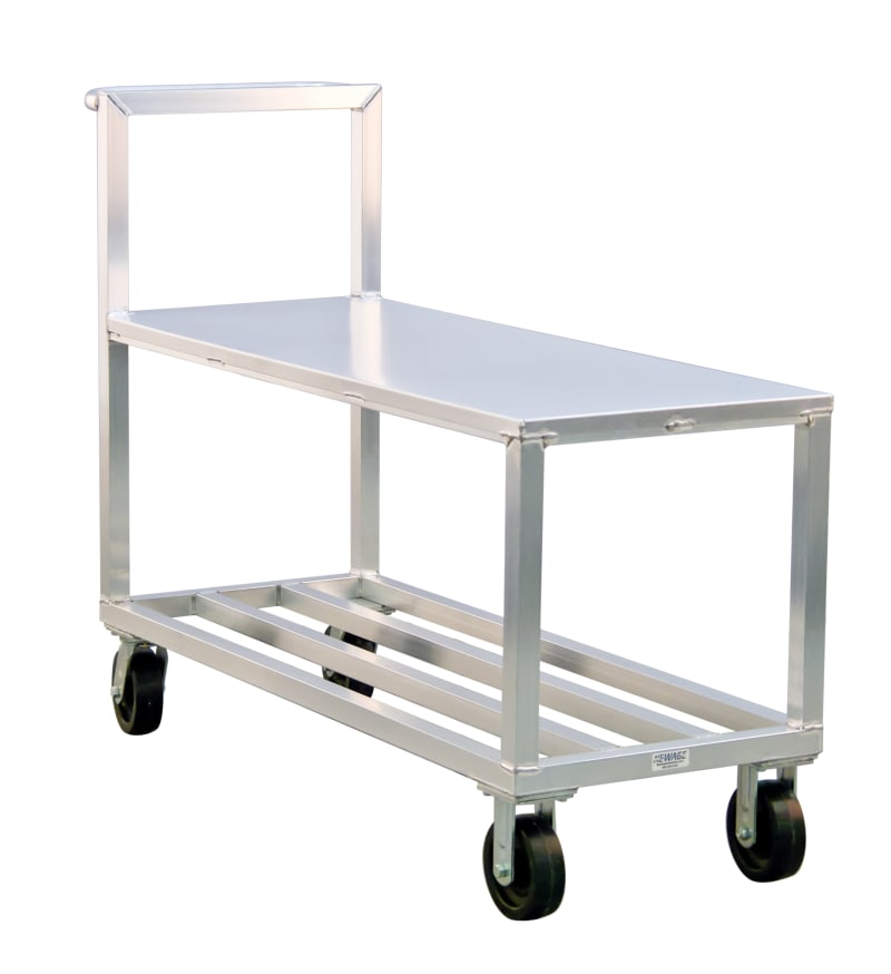 New Age Industrial NS557A 2-Tier Heavy Duty Welded Aluminum General Utility & Stocking Truck With Solid Top Shelf, HD-Bar Tubular Bottom Shelf & Push Handle