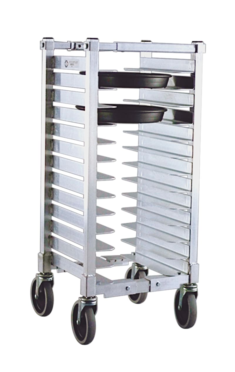 New Age Industrial NS590A Mobile Heavy Duty Adjustable Aluminum End-Loading Pizza Pan Rack For 10" to 16" Diameter Pizza Pans - Single Wide, Single High