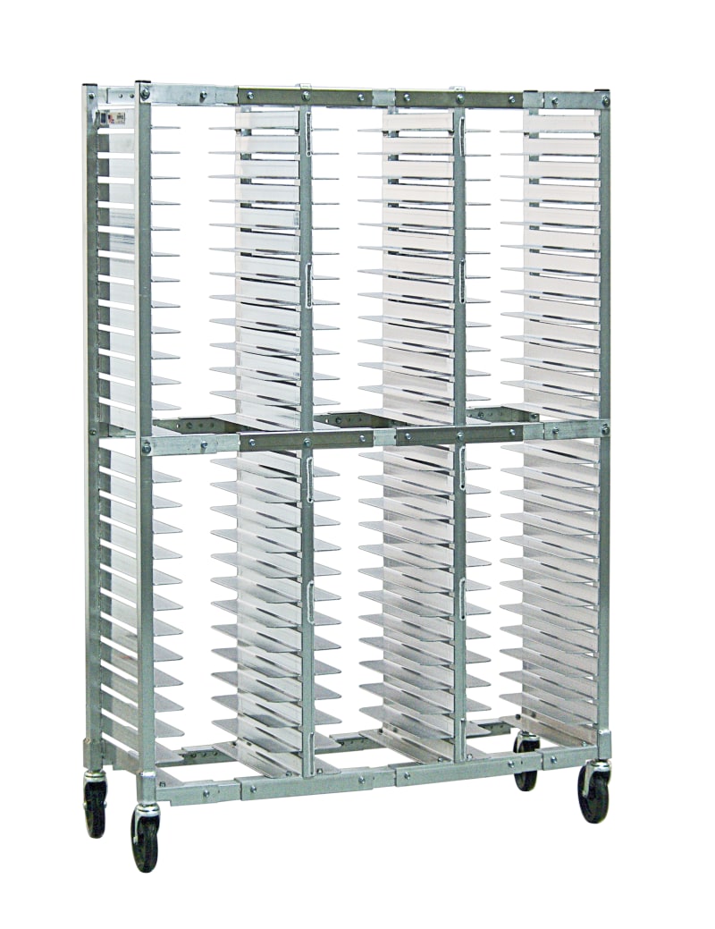New Age Industrial NS596A Mobile Heavy Duty Adjustable Aluminum End-Loading Pizza Pan Rack For 10"-16" Pizza Pans - Triple Wide, Double High