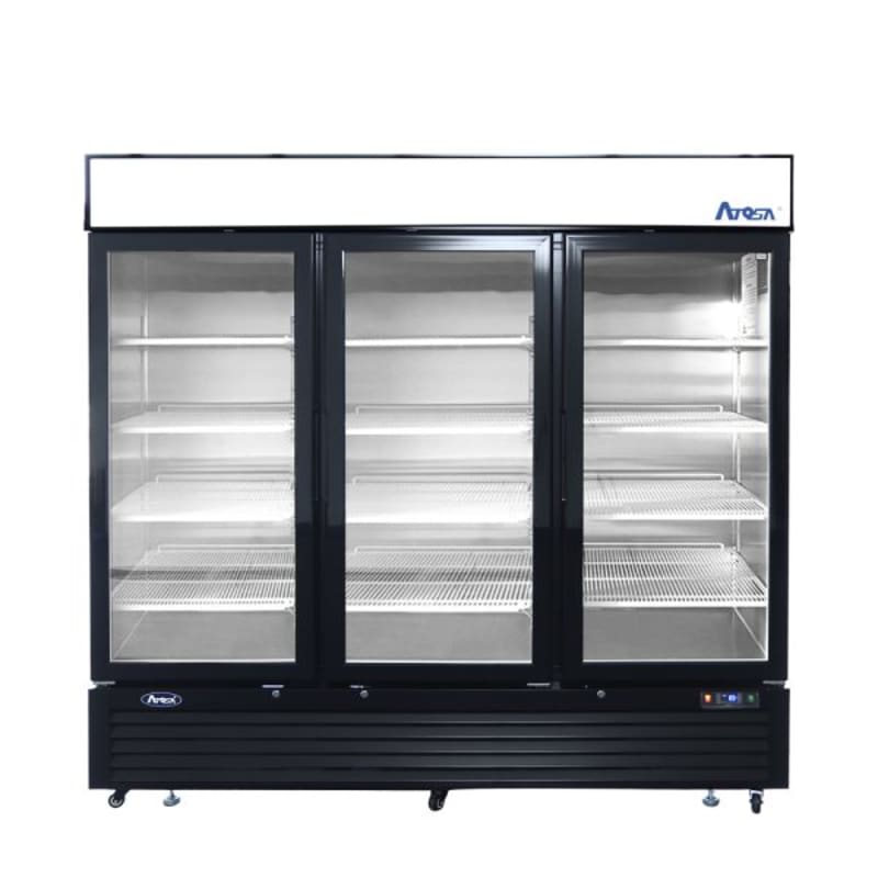 Atosa MCF8724GR Bottom Mount (3) Glass Door Refrigerator 69.54 Cuft-Black Cabinet