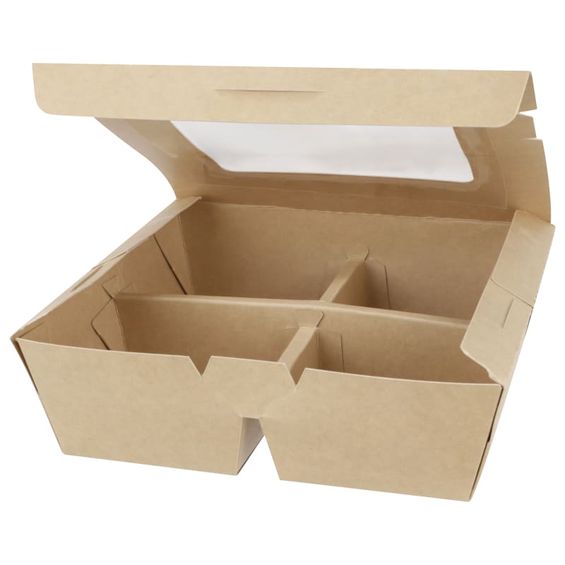 Verterra VT-PBW-7X7-4C 7X7X2Window PaperBoard 4 Compartment Bento Box - 200 pcs