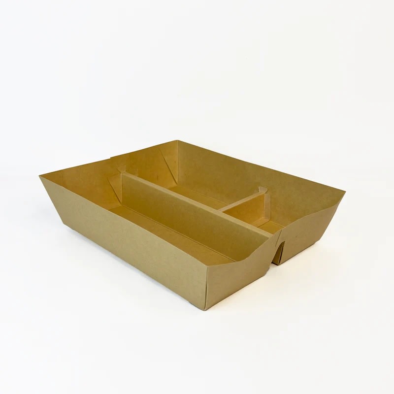 Verterra VT-PBT-9x7-3C 9.3" x 7.2" Press Board 3 Compartment Bento tray-(200 pcs)