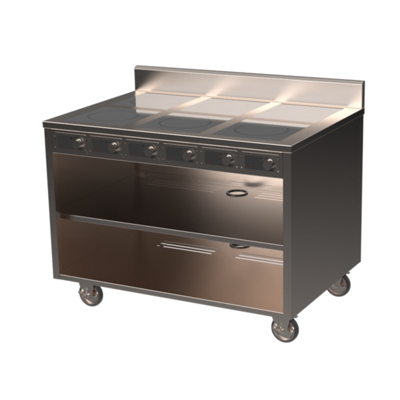 Spring USA BOH-2600C-6 BOH Series 48" 6-zone Flameless Cooking Induction Cart, 2600W w/Casters