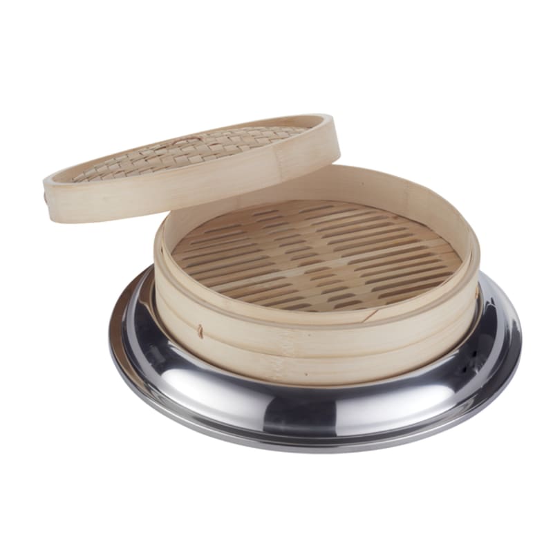 Spring USA DA172-36/37 Dim Sum Set, Includes, Stainless Steel, Adapter Ring with Bamboo Basket and Cover