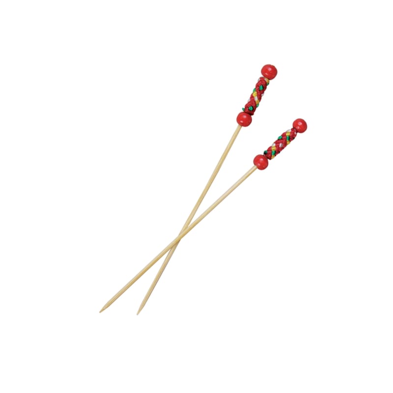 PacknWood 209BBFUJI FUJI Bamboo Pick with Natural Beads and Red Design