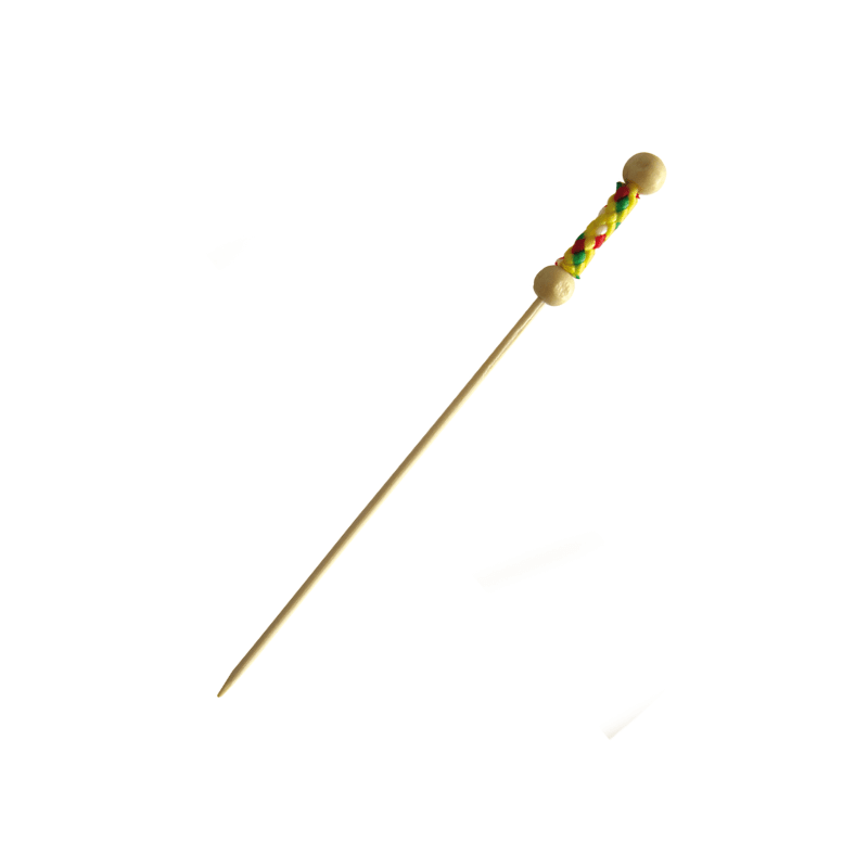 PacknWood 209BBFUJIY FUJI Bamboo Pick with Natural Beads and Yellow Design